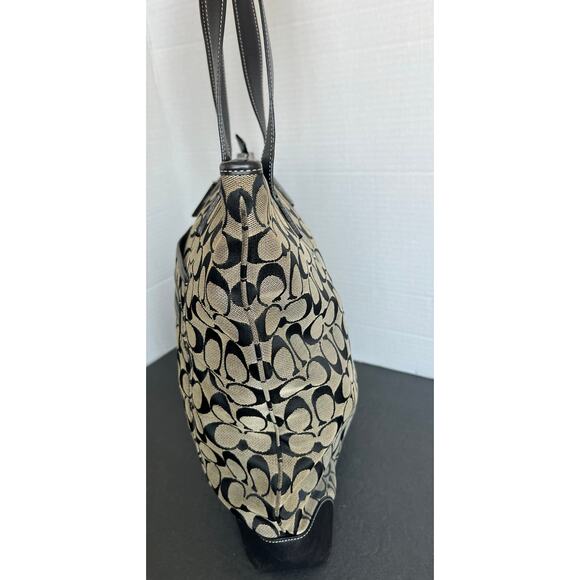 Coach Gray Black Canvas and Leather Signature C Tote Purse Shoulder Bag - Picture 3 of 13
